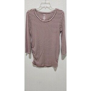 Sonoma Maternity Top Size S Pink Brown Striped Ribbed 3/4 Sleeve Stretch Shirt